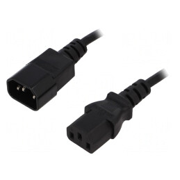 Cablu Alimentare IEC C13 Mamă la IEC C14 Tată 1m Negru 10A | Electronic-mag.ro | Componente Electronice