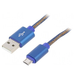 Cablu USB 2.0 A la Micro B Aurit 1m Albastru | Electronic-mag.ro | Componente Electronice