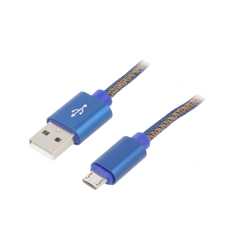 Cablu USB 2.0 A la Micro B Aurit 1m Albastru | Electronic-mag.ro | Componente Electronice
