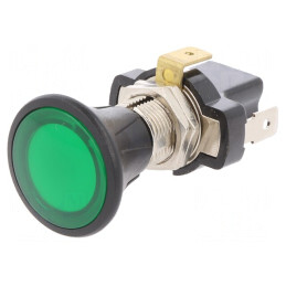 Comutator Push-Pull Verde LED 10A 14VDC