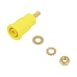 Soclu banană galben 4mm 32A 1kV aurit pe panou cu izolație | Electronic-mag.ro | Componente Electronice