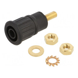 Soclu banană 4mm 32A 1kV negru aurit cu izolaţie | Electronic-mag.ro | Componente Electronice