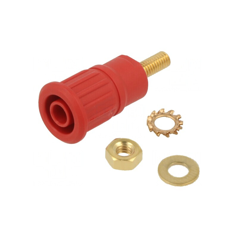 Soclu banană 4mm 32A 1kV roşu aurit cu izolaţie | Electronic-mag.ro | Componente Electronice