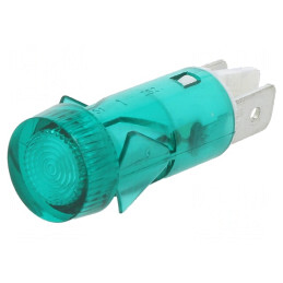 Lampă de control: cu neon; plată; verde; 230VAC; Orif: Ø12mm