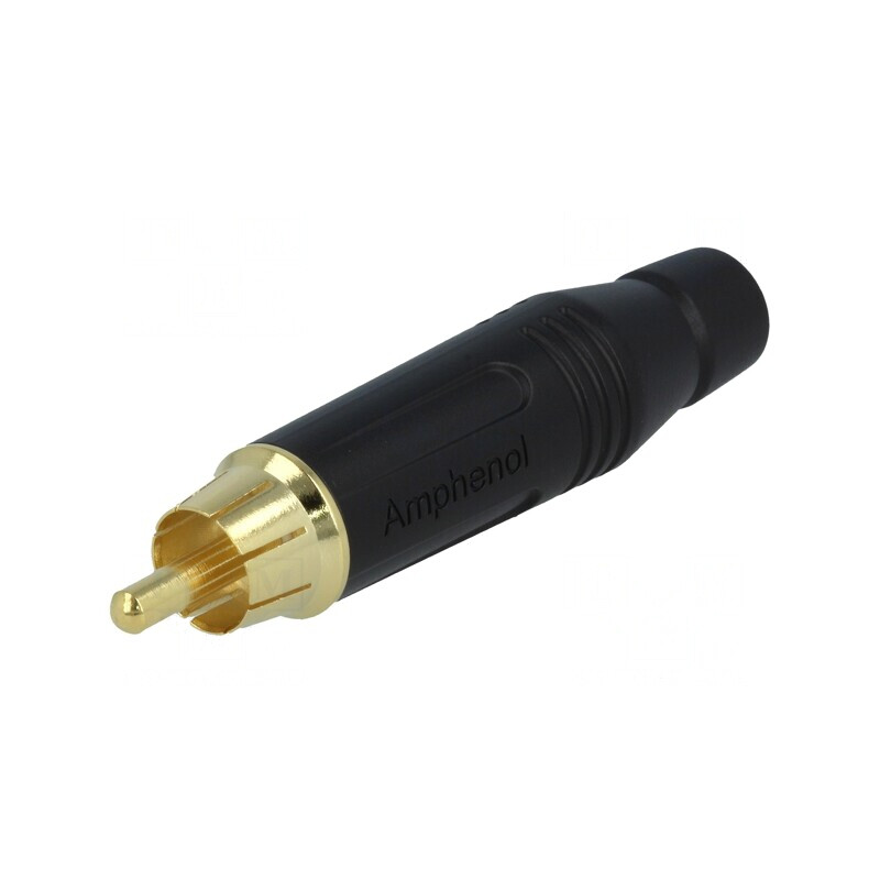 Mufă RCA Tată Aurită Neagră pentru Cablu 3-7mm