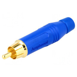 Mufă; RCA; tată; drept; lipire; albastru; aurit; pe cablu; 3÷7mm