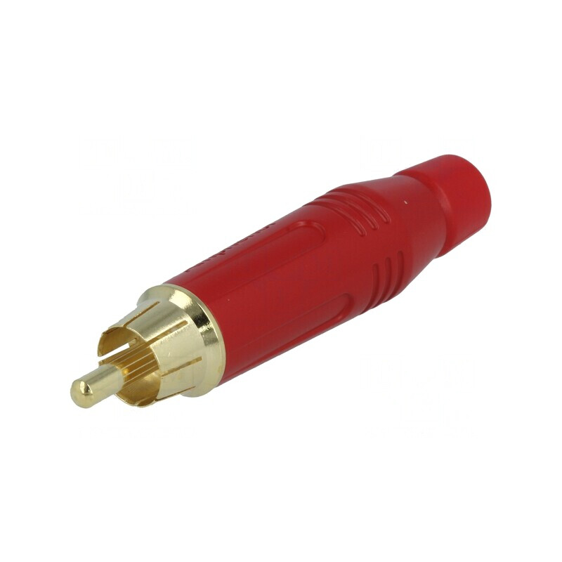 Mufă RCA Tată Aurie Lipire pe Cablu Roșu | Electronic-mag.ro | Componente Electronice