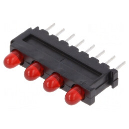 LED; în carcasă; roşie; 2,8mm; Nr.diode: 4; 20mA; 60°; 15÷30mcd