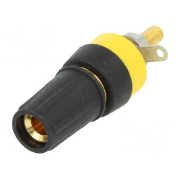 Soclu banană negru aurit 4mm 15A 250VDC pe panou | Electronic-mag.ro | Componente Electronice