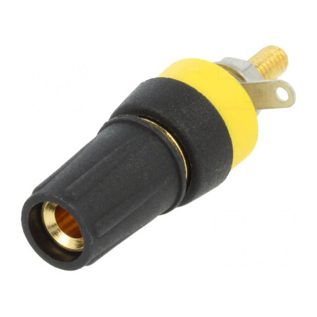 Soclu banană negru aurit 4mm 15A 250VDC pe panou | Electronic-mag.ro | Componente Electronice