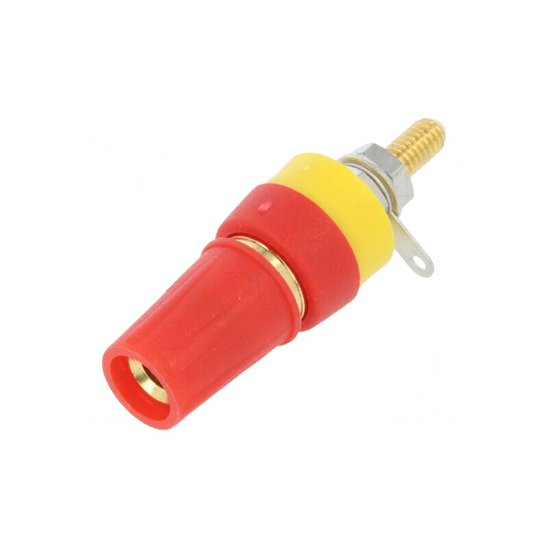 Soclu Banană 4mm 15A Roșu Aurit Panou 42mm | Electronic-mag.ro | Componente Electronice
