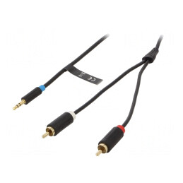Cablu Audio Jack 3.5mm la RCA 2x1m Aurit Negru | Electronic-mag.ro | Componente Electronice