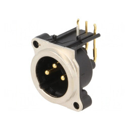 Soclu XLR 3 pini unghi 90° THT argint 6A | Electronic-mag.ro | Componente Electronice