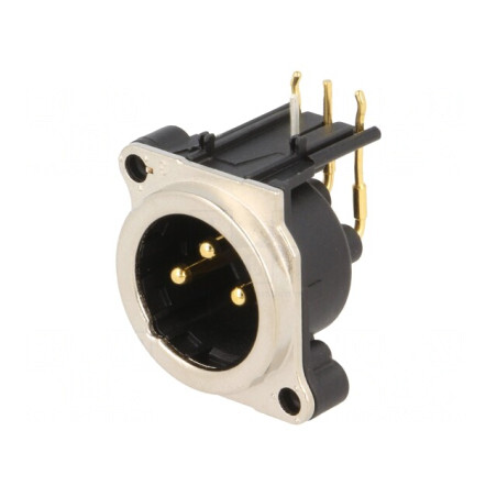 Soclu XLR 3 pini unghi 90° THT argint 6A | Electronic-mag.ro | Componente Electronice