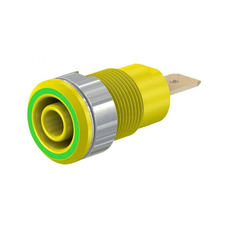 Soclu Banană 4mm 32A 1kV Galben-Verde Aurit | Electronic-mag.ro | Componente Electronice