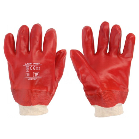Mănuşi de protecţie roşii mărimea 10 bumbac PVC | Electronic-mag.ro | Componente Electronice