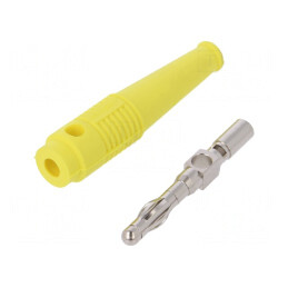 Mufă banană 4mm 32A galbenă nichelată 69mm | Electronic-mag.ro | Componente Electronice