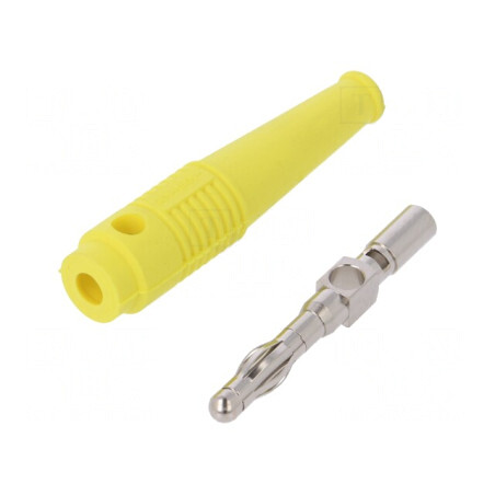 Mufă banană 4mm 32A galbenă nichelată 69mm | Electronic-mag.ro | Componente Electronice