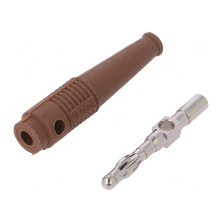 Mufă banană 4mm 32A maro neizolat cu soclu transversal | Electronic-mag.ro | Componente Electronice