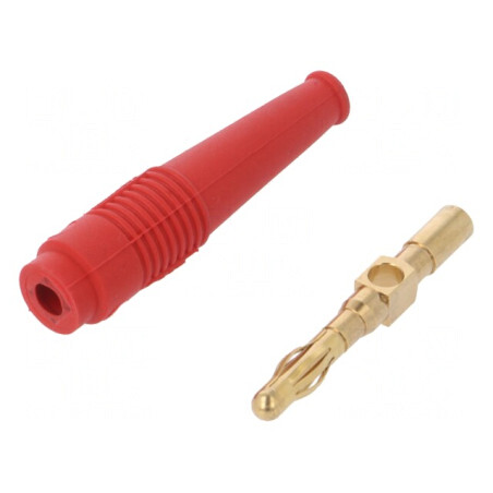 Mufă Banană 4mm 32A Roșie Aurită 69mm | Electronic-mag.ro | Componente Electronice