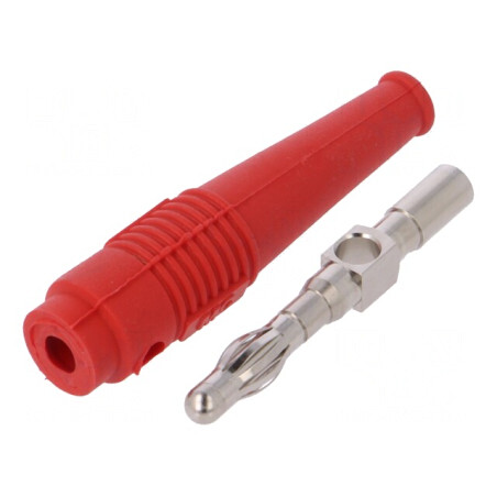 Mufă banană 4mm roșie 32A neizolată cu soclu transversal | Electronic-mag.ro | Componente Electronice