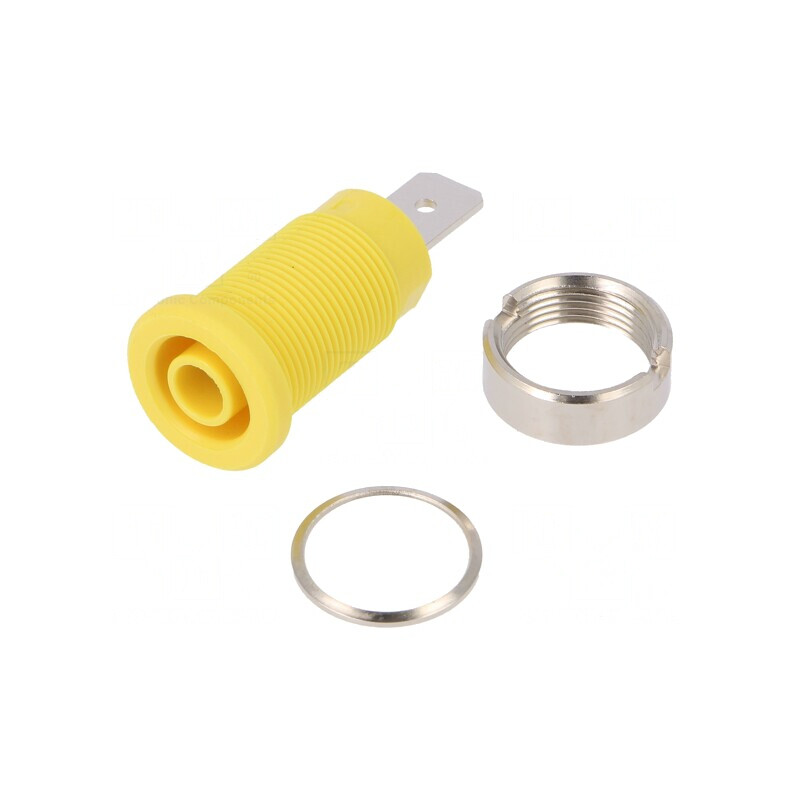 Soclu Banană Galbenă 4mm 32A 1kV Nichelat Panou | Electronic-mag.ro | Componente Electronice