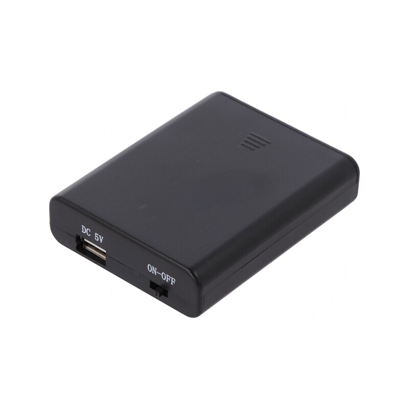 Suport Baterii AA USB Negru cu 4 Sloturi | Electronic-mag.ro | Componente Electronice