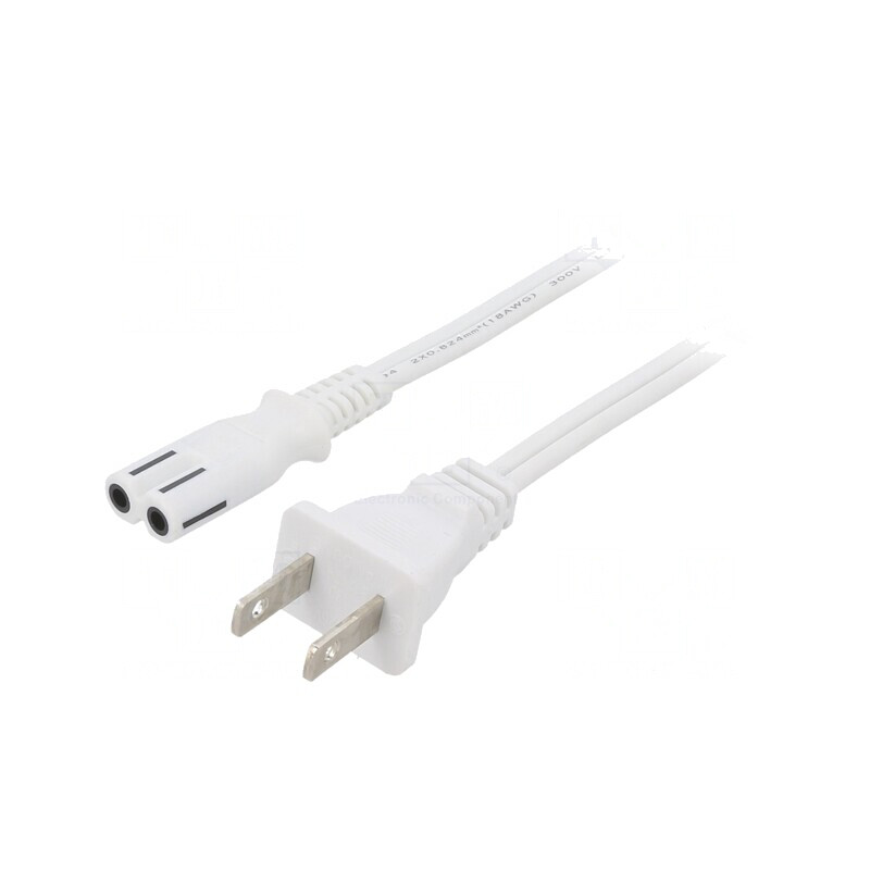 Cablu Alimentare 1.8m Alb 7A 2x18AWG IEC C7-NEMA 1-15 | Electronic-mag.ro | Componente Electronice