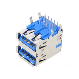 Soclu USB 3.0 Dublu pentru PCB THT 90° | Electronic-mag.ro | Componente Electronice