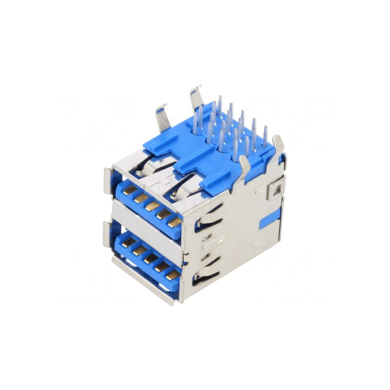 Soclu USB 3.0 Dublu pentru PCB THT 90° | Electronic-mag.ro | Componente Electronice