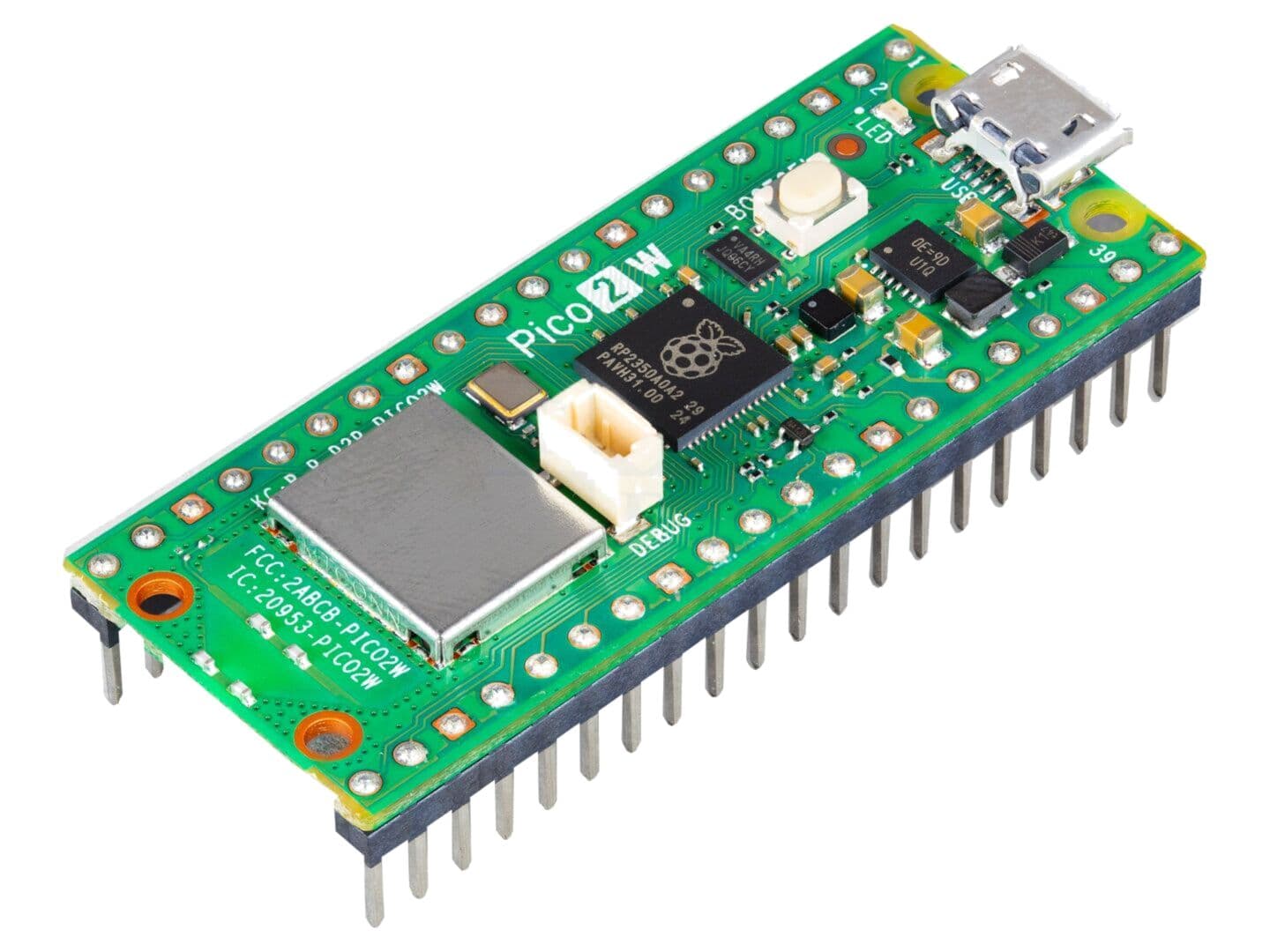 Set Placă Prototip Raspberry Pi PICO 2 W cu Header și WiFi 2,4GHz - RASPBERRY PI