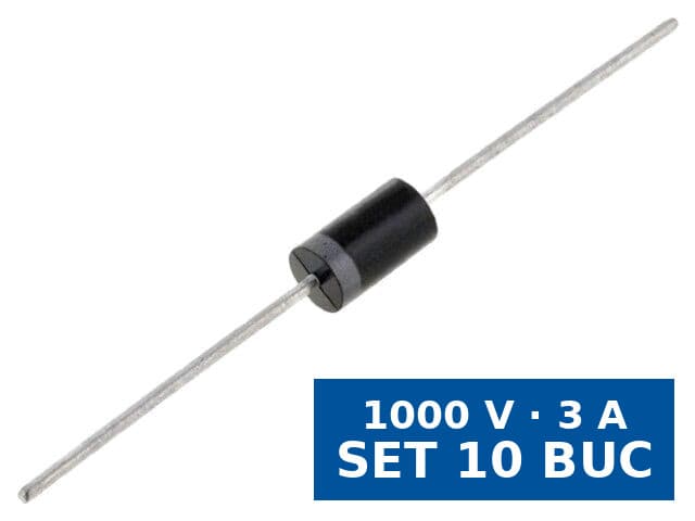 Diodă redresoare THT DACO Semiconductor 1N5408, 1000 V, 3 A, DO201AD, set 10 buc