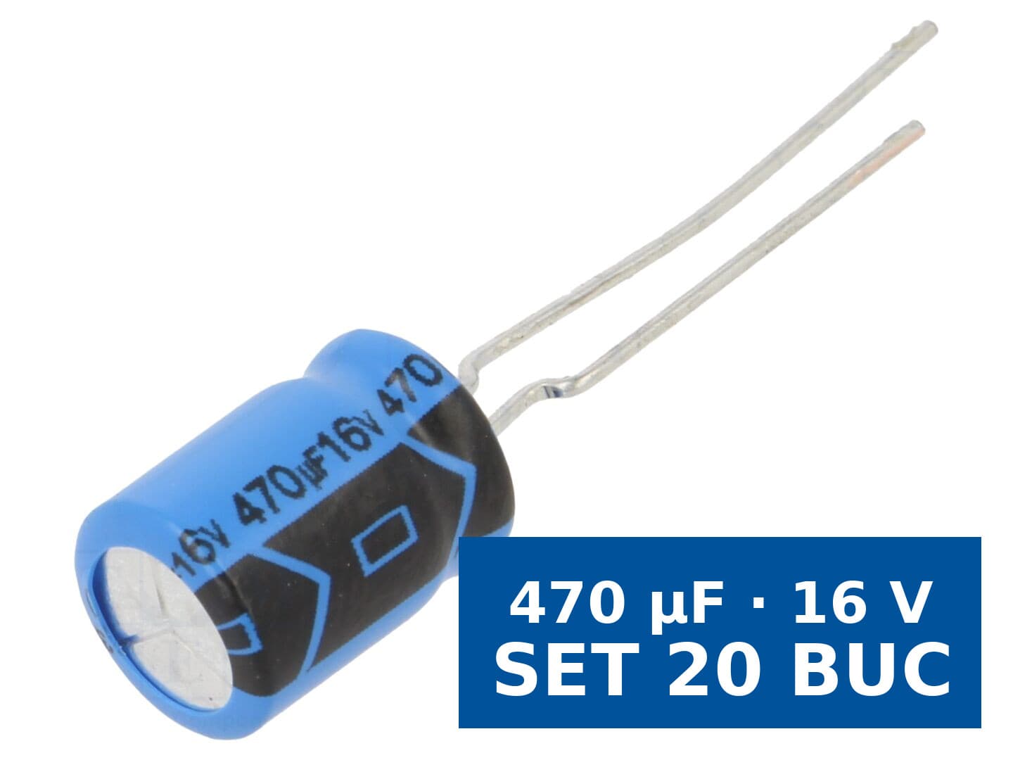 Condensator electrolitic THT Vishay GRC00PB4711CTFL, 470 µF, 16 V, 105°C, set 20 buc