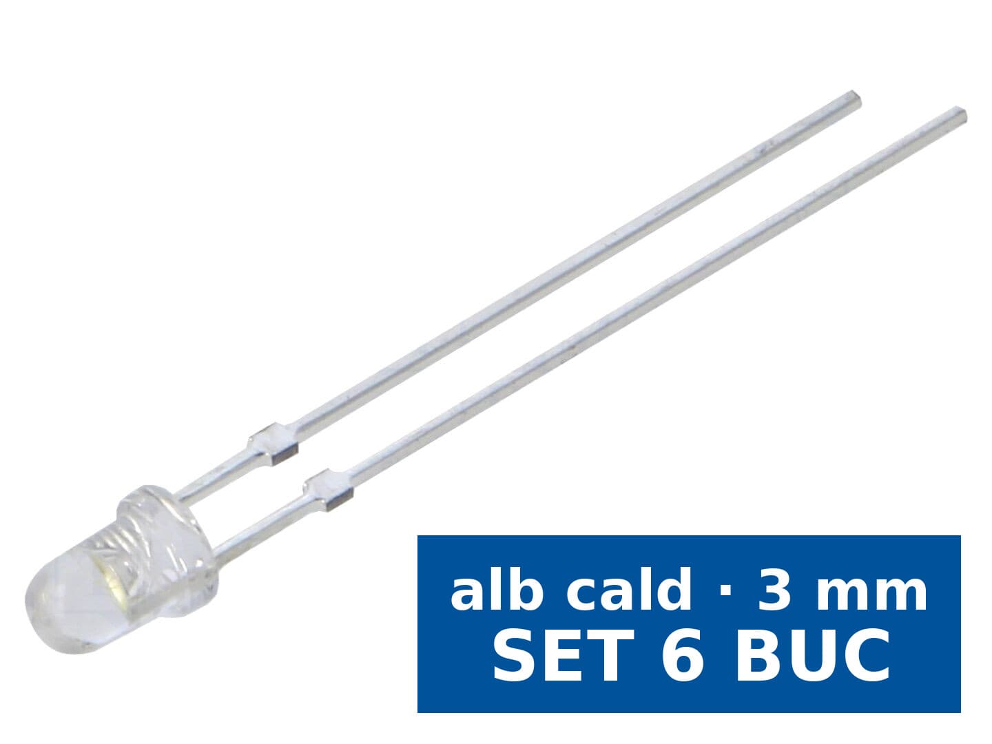 LED THT Optosupply OSM54K3131C, 3 mm, alb cald (2700–3200 K), 18000–22000 mcd, 30°, set 6 buc