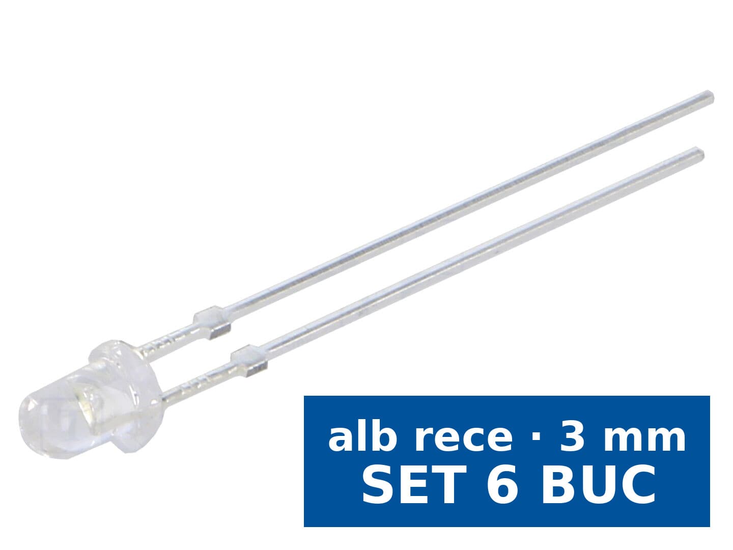 LED THT Optosupply OSW54K3131C, 3 mm, alb rece (8500–18000 K), 22000–25000 mcd, 30°, set 6 buc
