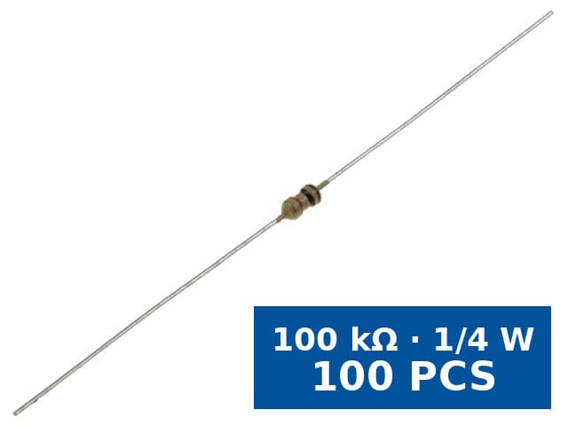Rezistor carbon THT SR Passives CF1/4WS-100K, 100 kΩ, 1/4 W (250 mW), ±5%, axial, set 100 buc