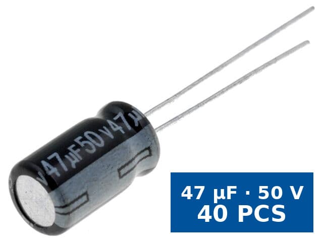 Condensator electrolitic THT Aishi EWH1HM470E11OT, 47 µF, 50 V, Ø6x12 mm, 105°C, set 40 buc