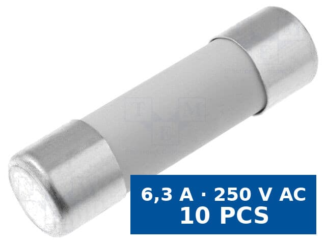 Siguranță fuzibilă întârziată ceramică 5x20 mm ESKA 522.725, 6,3 A, 250 V AC, rupere 1,5 kA, set 10 buc