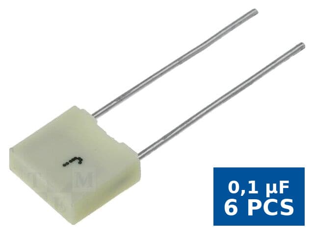 Condensator poliester 100 nF 40VAC 63VDC 5 mm THT R82 ±10%, Kemet R82DC3100DQ50K, set 6 buc