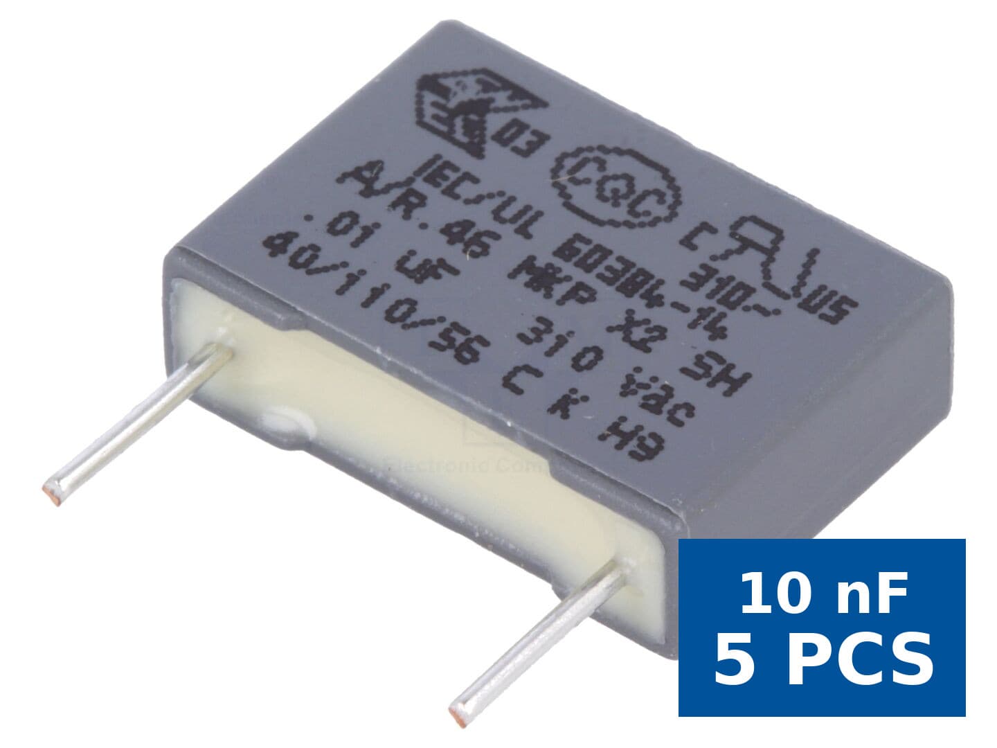 Condensator polipropilenă X2 R46 310 V 10 nF 13x4x9 mm THT, Kemet R463F210000N0M, set 5 buc
