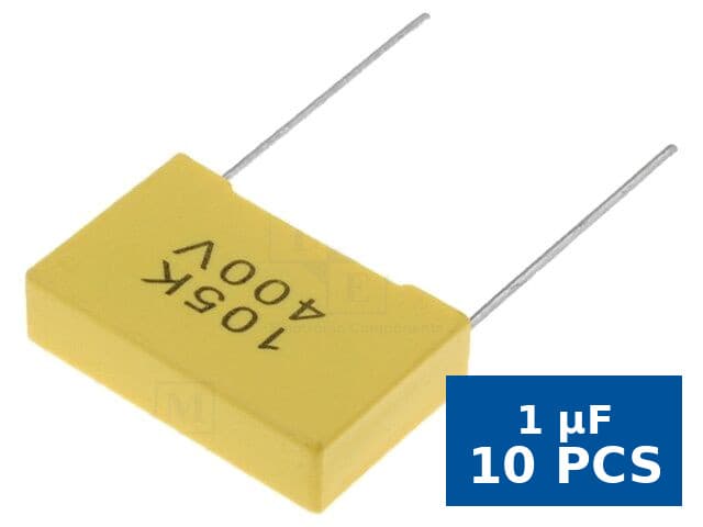 Condensator poliester 1uF 400VDC 22,5 mm THT MKT, SR Passives MPEB-1U22/400, set 10 buc