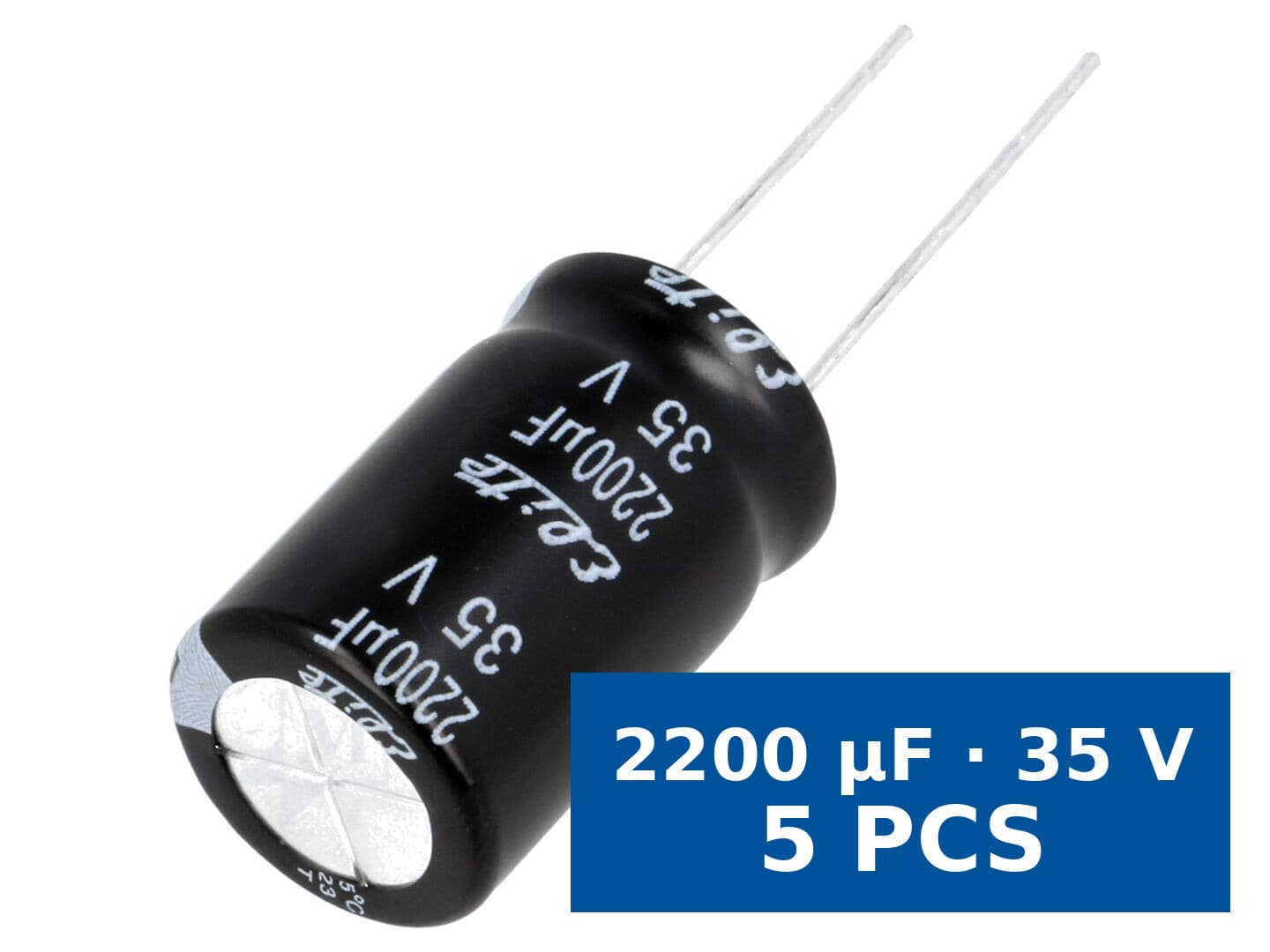Condensator electrolitic THT Elite PF1V222MNN1625, 2200 µF, 35 V, Ø16x25 mm, 105°C, set 5 buc