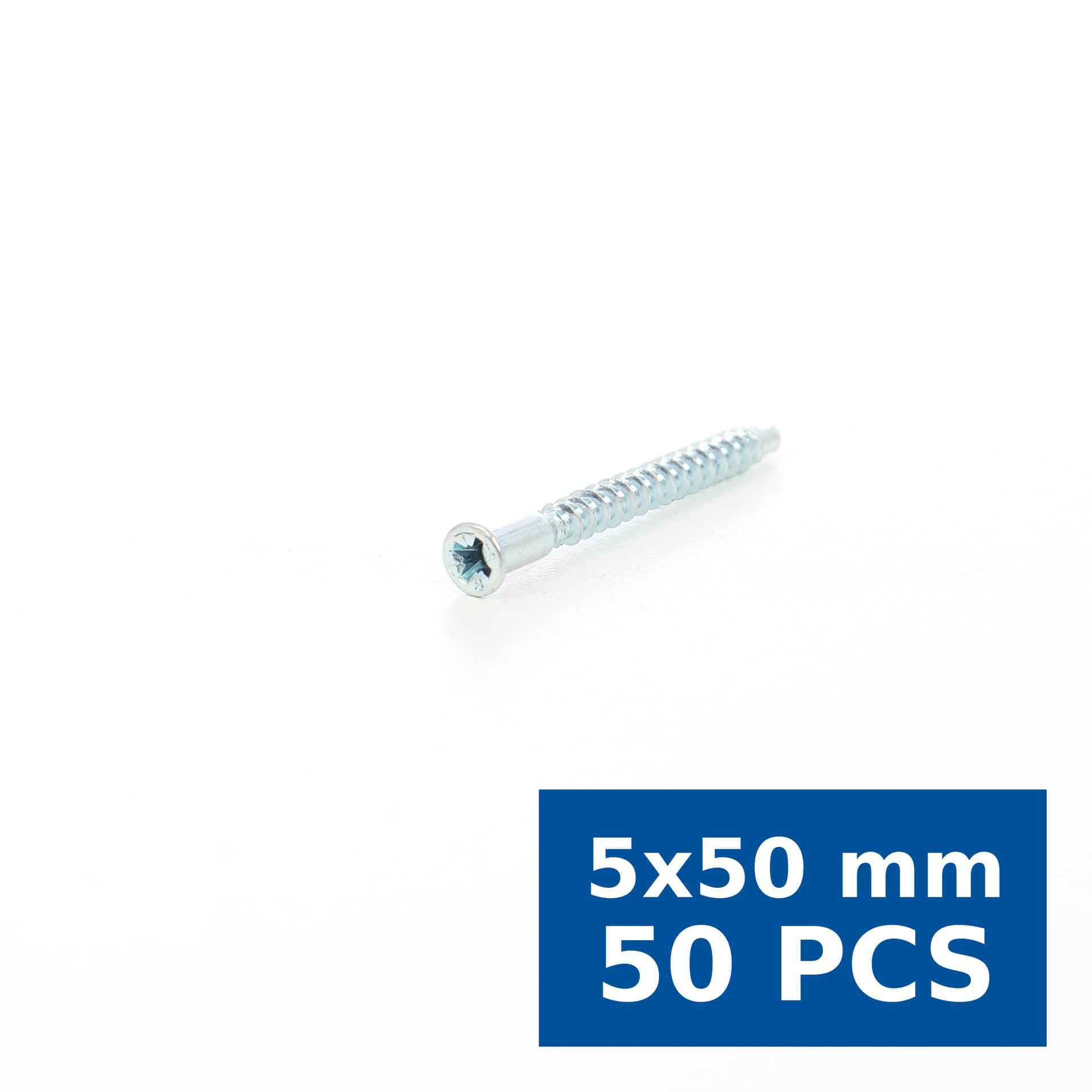 Surub de cuplare, pentru PAL, cu cap inecat, din otel, zincat alb, 5 x 50 mm, set 50 buc