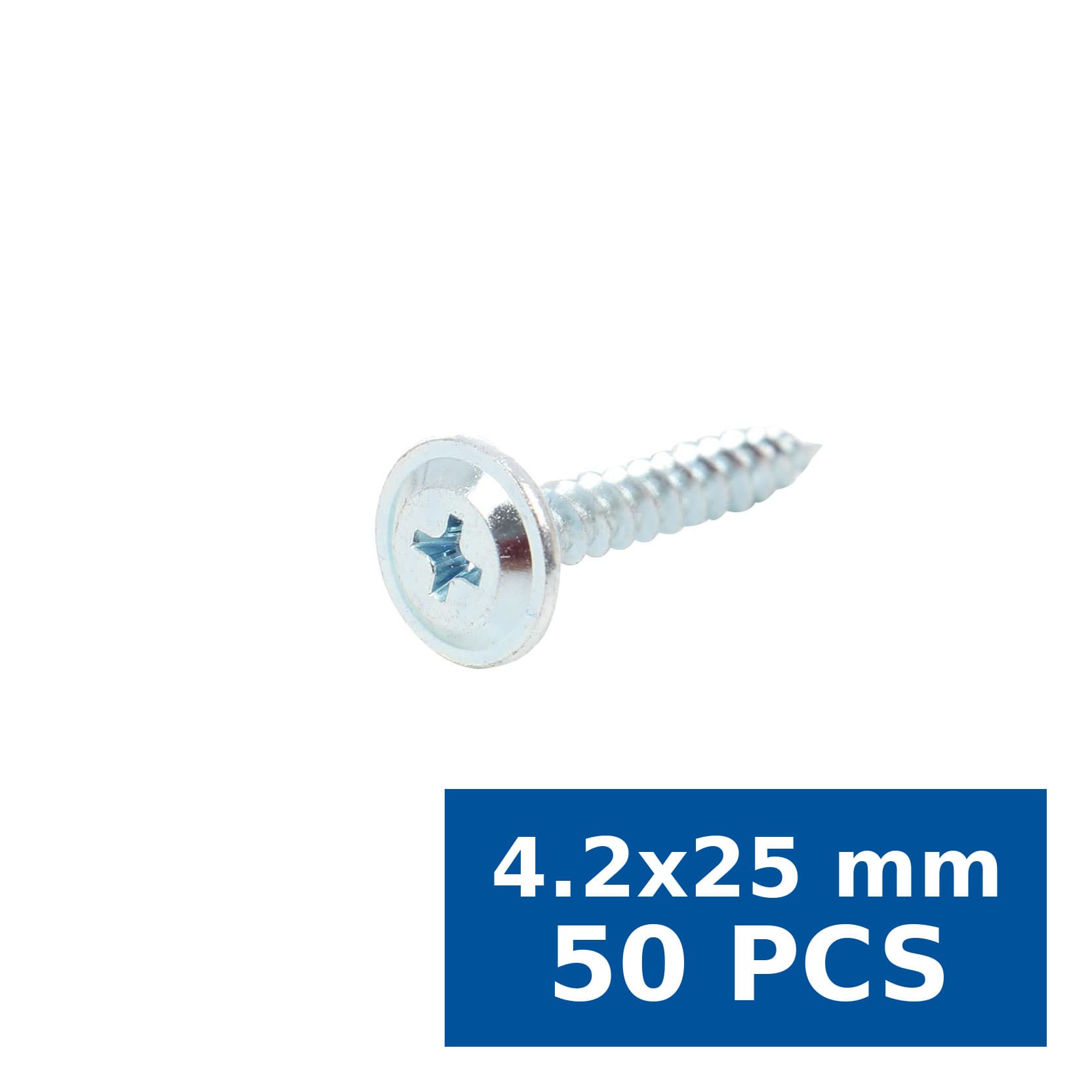 Surub autofiletant pentru tabla, cu cap plat cu saiba, din otel, zincat alb, 4.2 x 25 mm, SEA, set 50 buc