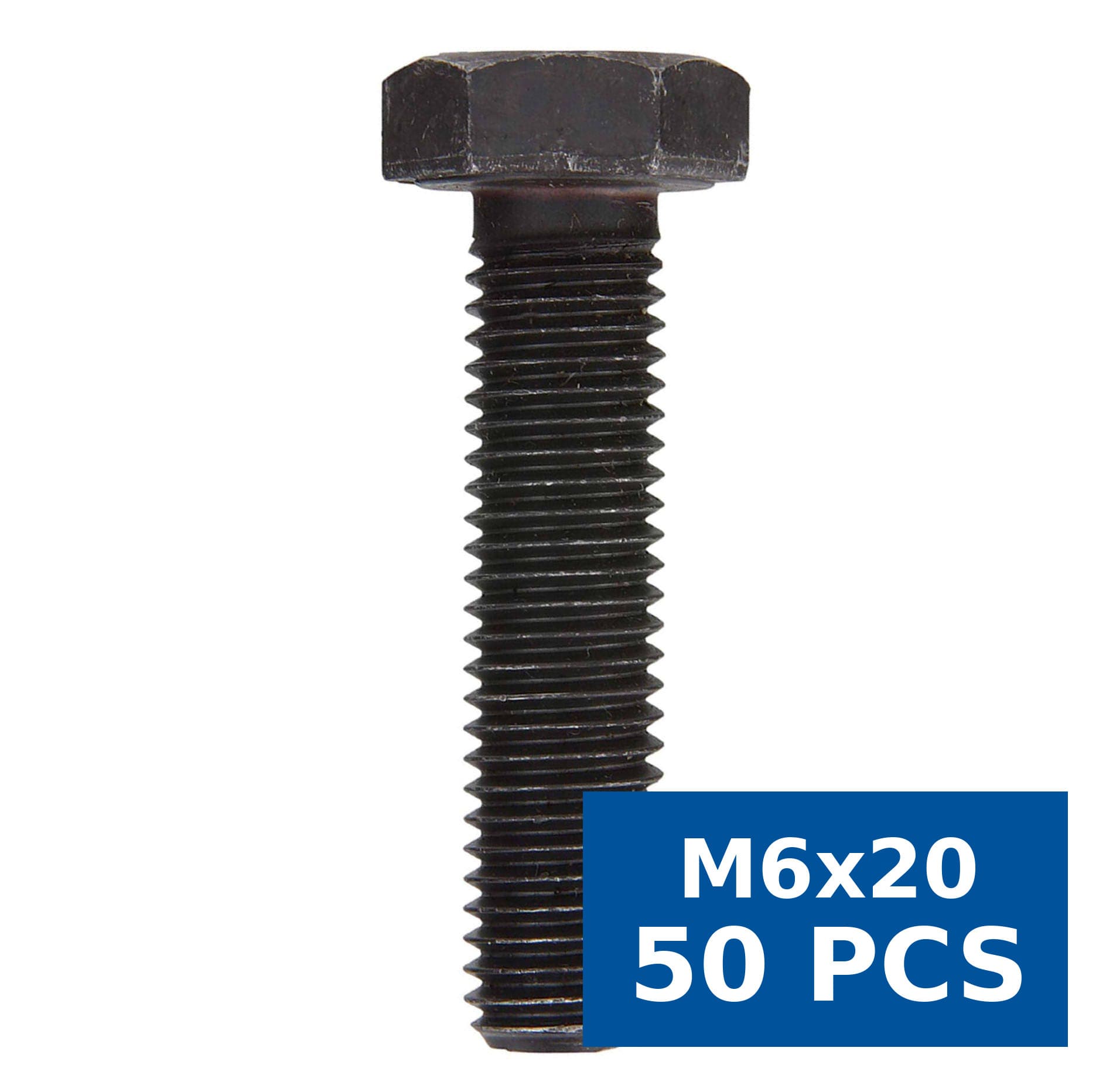 Surub cu cap hexagonal, filetat complet, otel, DIN 933-10.9, oxid negru, M6 x 20 mm, SEA, set 50 buc