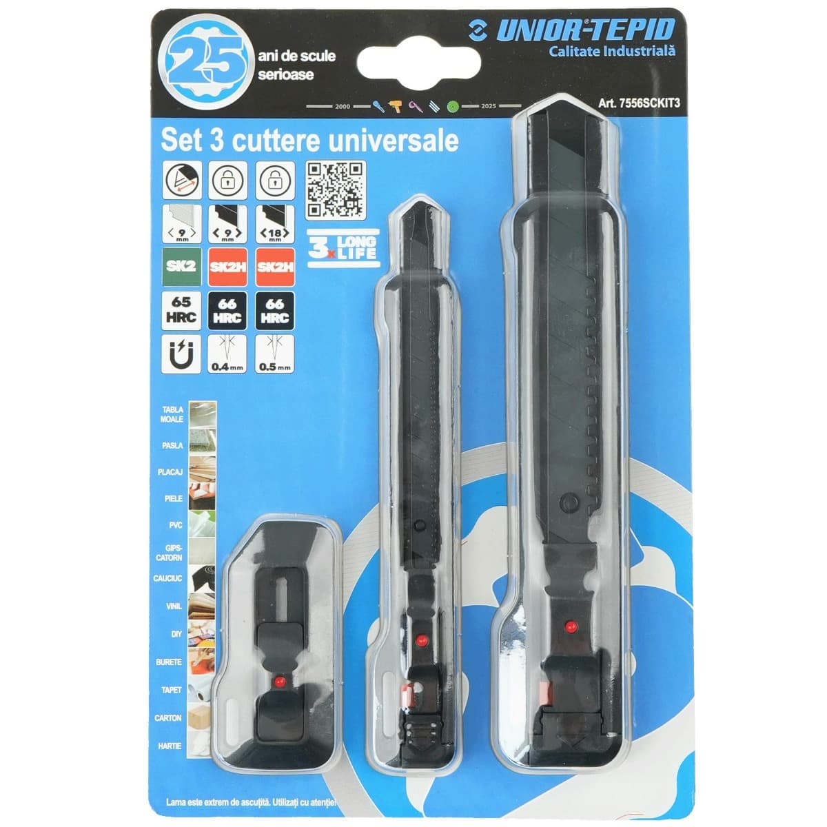 Cutter profesional Unior 18 mm, set 3 bucati
